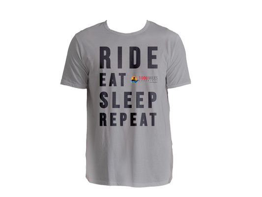 Světle šedé tričko "Ride eat sleep repeat" zepředu