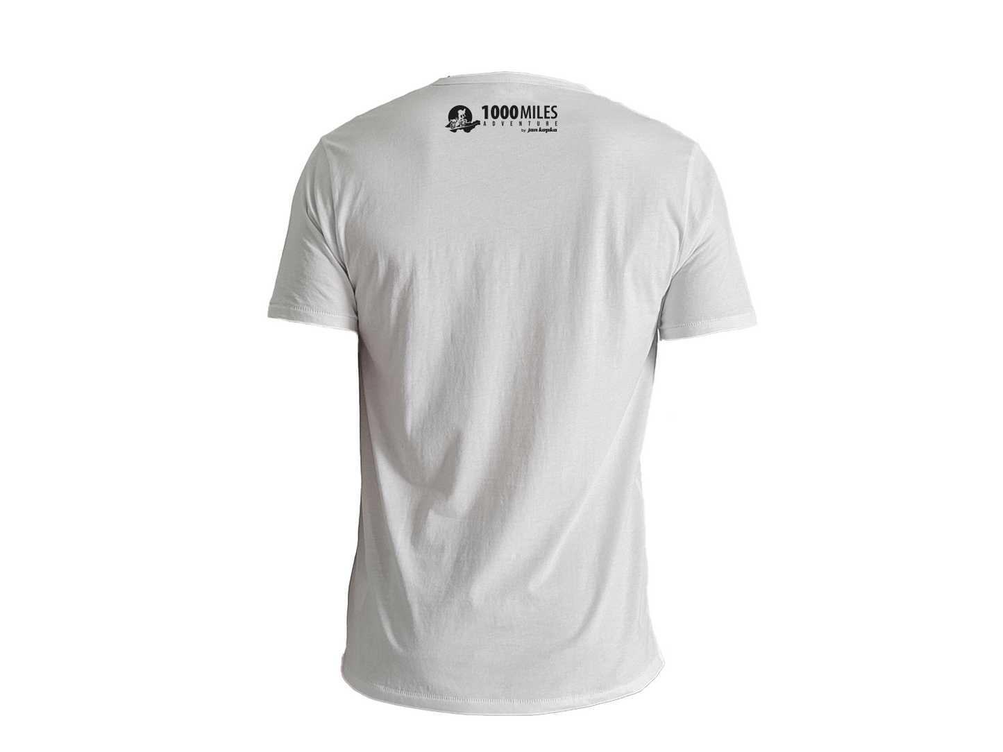 Bílé tričko "1000Miles adventure" s obrázkem zepředu